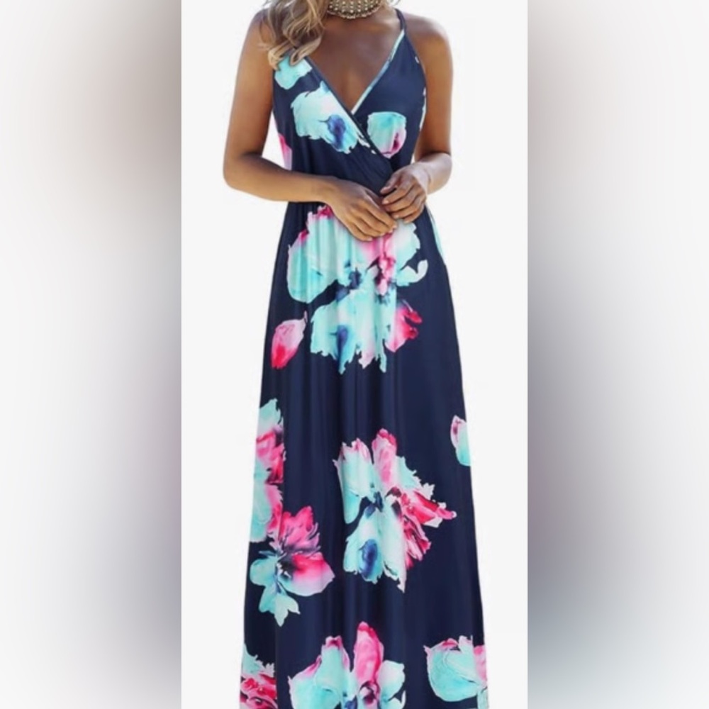 Navy Blue Flowy Maxi Dress Size Small
